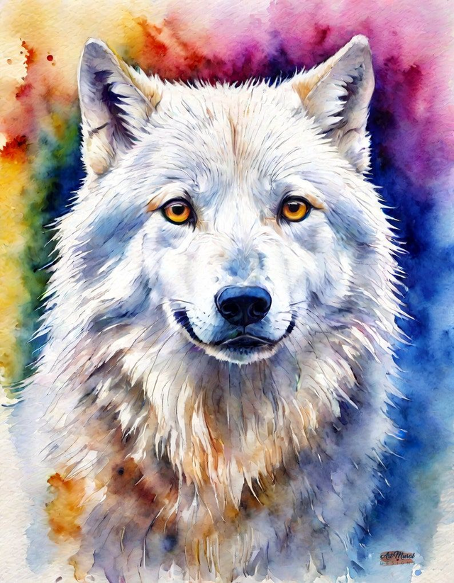 Loup Blanc à l'Aquarelle 🐺 | Toile Écologique & Art Animalier Émouvant – Impression HD 🎨