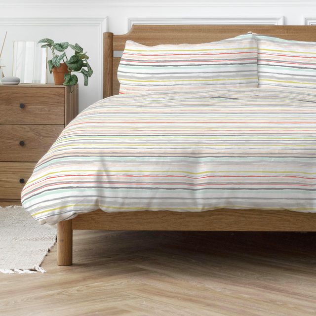 Copenhagen Home Painterly Coral Stripe Duvet Cover and Pillowcase Set