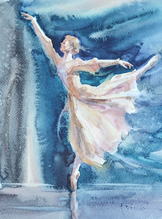 Baletnica, 35x28 (24x18 w świetle passe-partout) akwarela