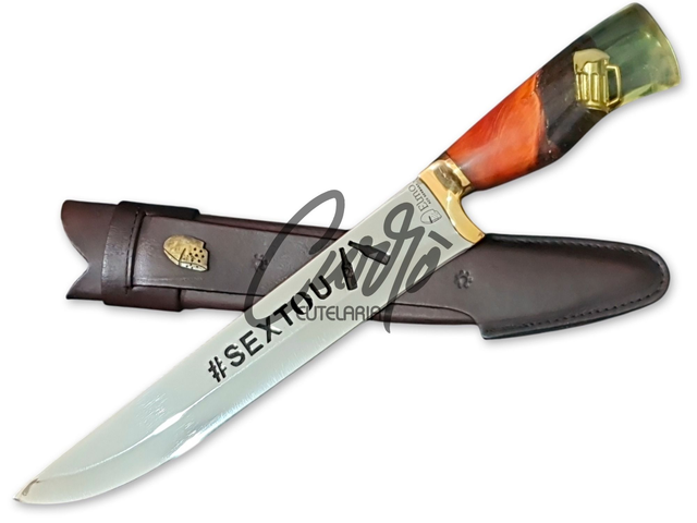 Faca Churrasco Híbrida Sextou Aço Inox Bainha 9 Polegadas