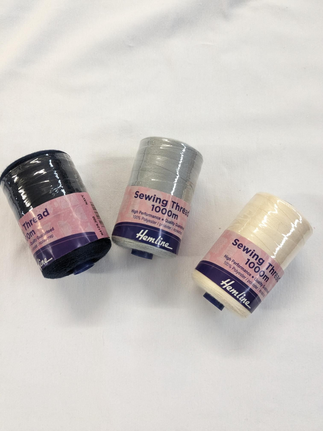 Hemline 1000m Overlock Thread. Black, Grey or Cream