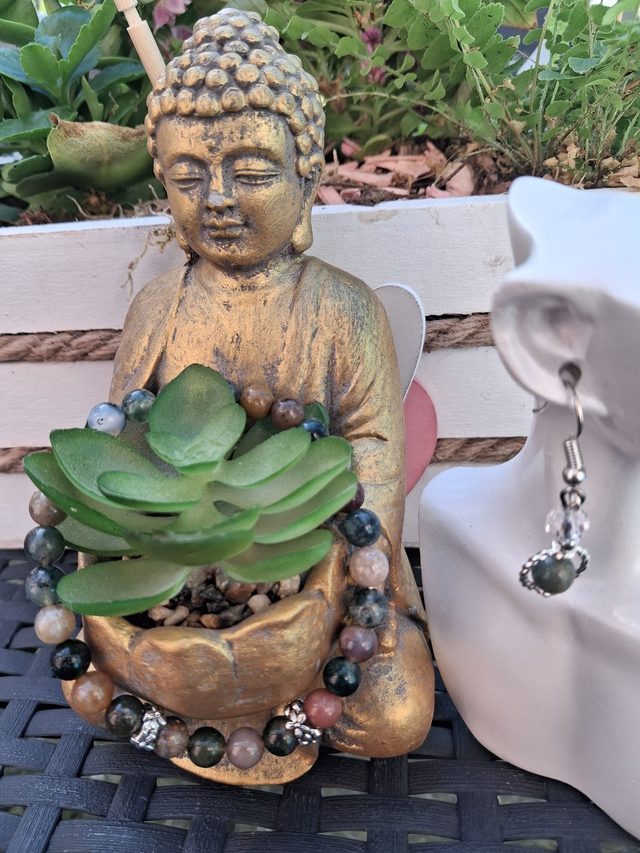 Bracelet Agate indienne + boucles d'oreilles