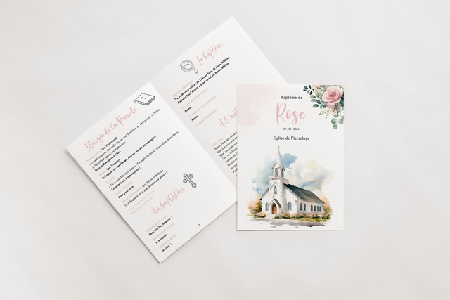Livret de messe Baptême Fleurs &amp; Blush rose