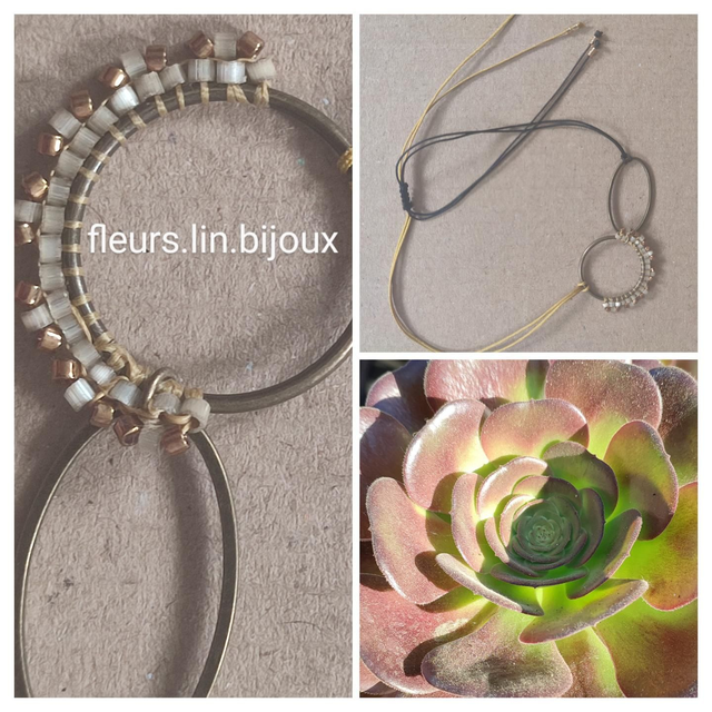 Bracelet tissé main en perles de verre miyuki cuivre et or, réglable par lien 