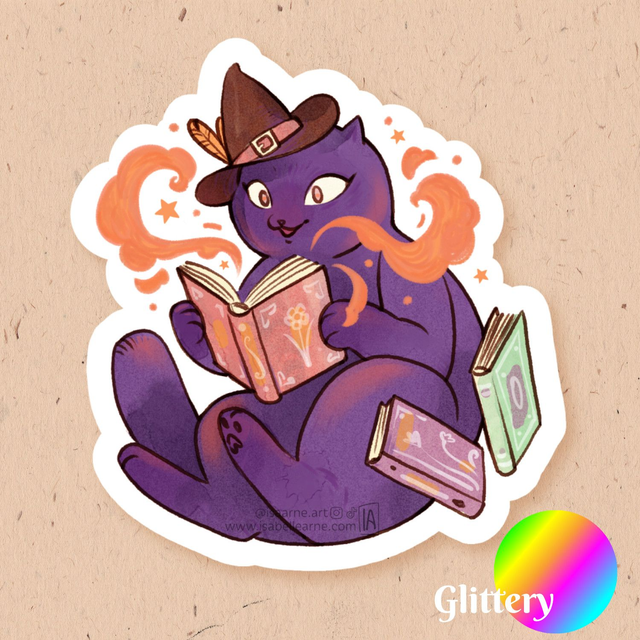Sticker Pailleté - Kitty lectrice
