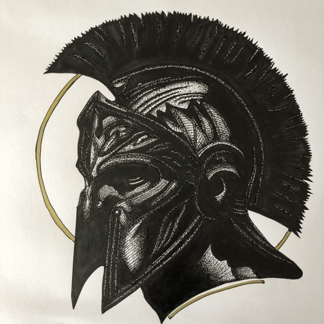 Guerrier &amp; casque gladiateur - 30 x 40 cm - encadrement noir 
