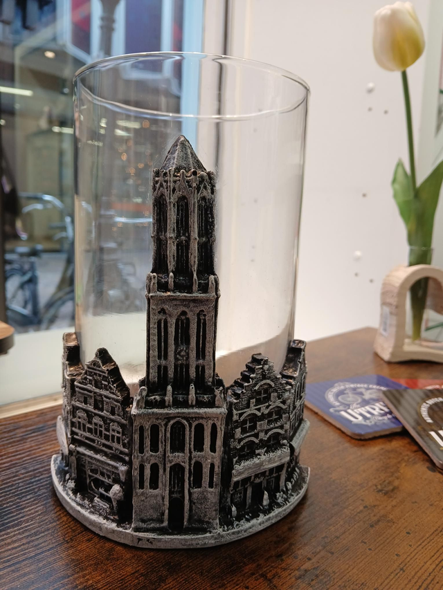 Vaas/ windlicht domtoren 20 cm grijs