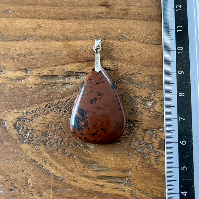 Pendentif en Obsidienne Acajou et bélière argent 