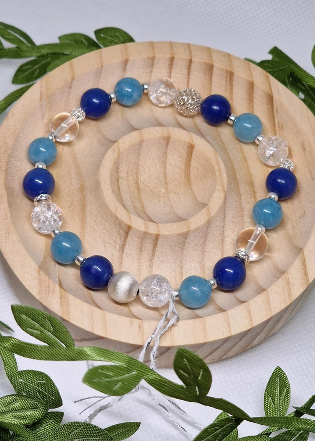 Bracelet Aventurine bleue, Quartz bleu, Cristal de roche 