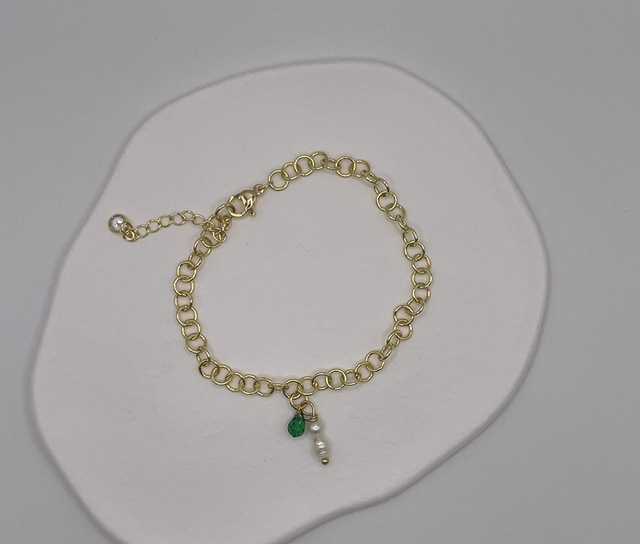 GREEN PEARL - Goldarmband mit Anhängern