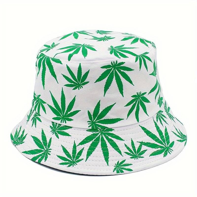 Bob Chapeau Rasta Reggae - Blanc - Feuilles Cana CBD Vertes - Unisexe - Confortable 