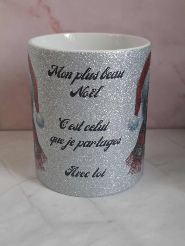 Mug à paillettes argenté cairn terrier de noël
