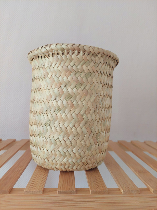 Cache pot bordure épaisse - Panier en palme -  17cm - fait à la main