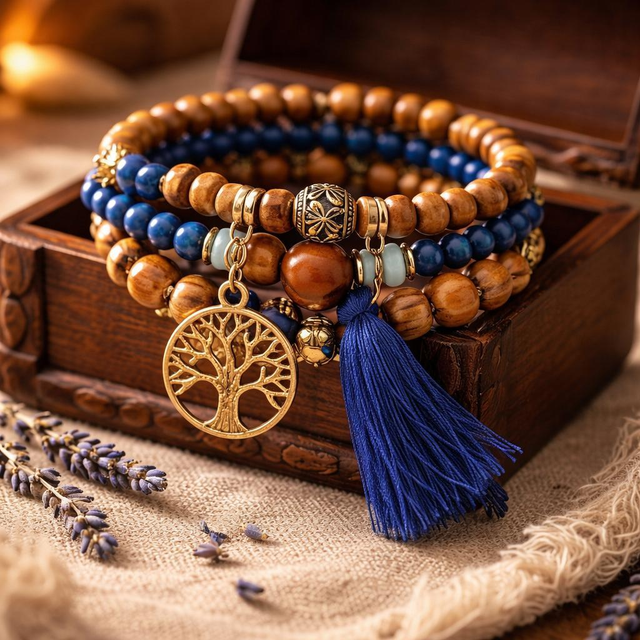 "Océan" - Bracelet en bois bohème 