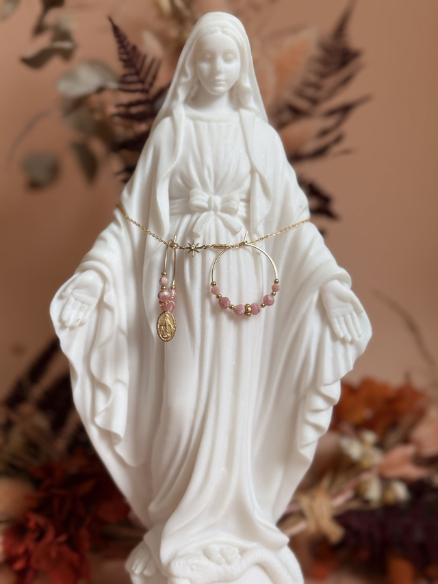 Créoles "Médaille Miraculeuse" Rhodochrosite, Collection "Sacrée"