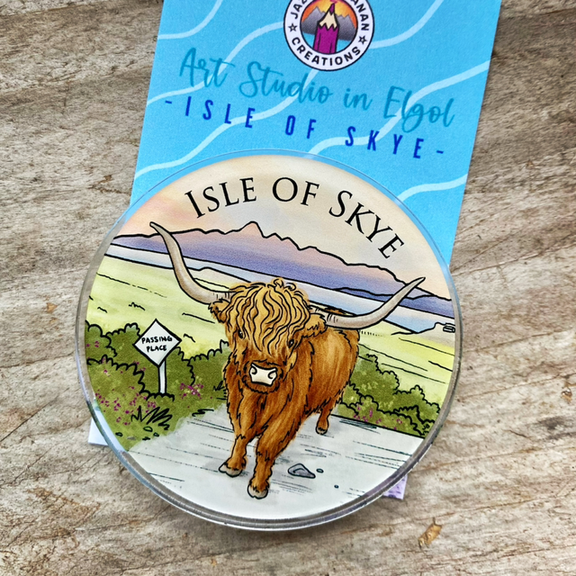 Highland cow Isle of Skye acrylic fridge magnet