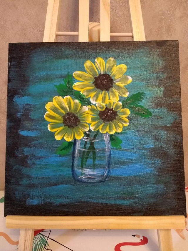 Tableau vase et fleurs jaunes - Acrylique 