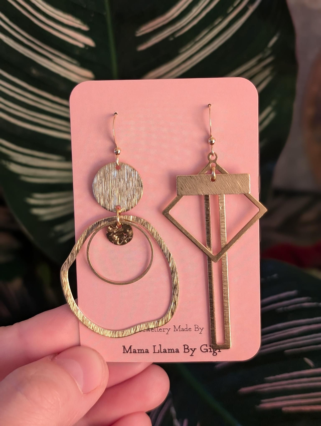Statement Asymmetrical Brass Earrings