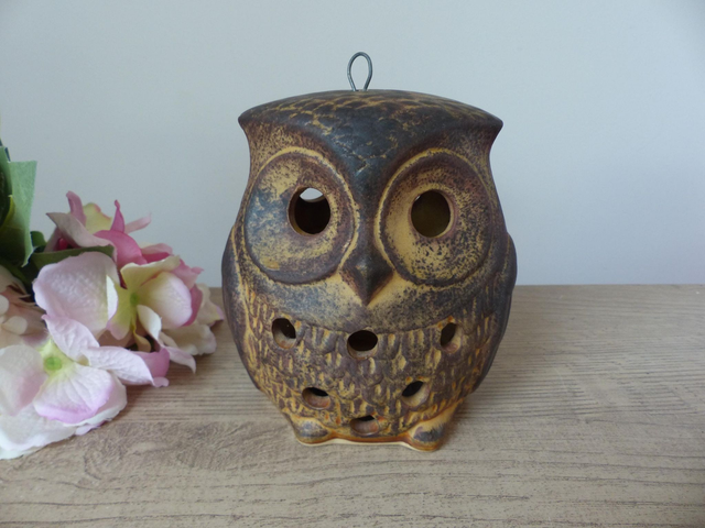 Bougeoir Photophore Vintage en Forme de Chouette – Poterie en Grès Artisanale | Déco Maison Campagne & Ambiance Cosy