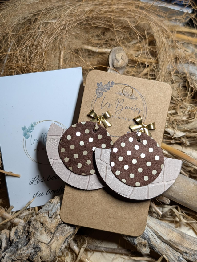 Boucles d'oreilles Dona marron à pois doré do123