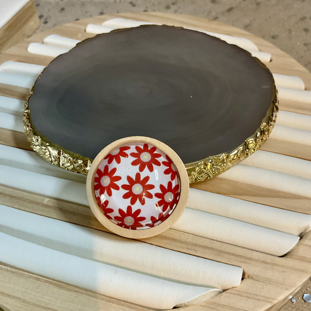 Handmade glass brooch with beautiful red flowers.  Gorgeous Christmas gift. 