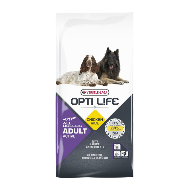 Croquettes Opti Life toutes races actives au poulet sans gluten: 12.5 kg