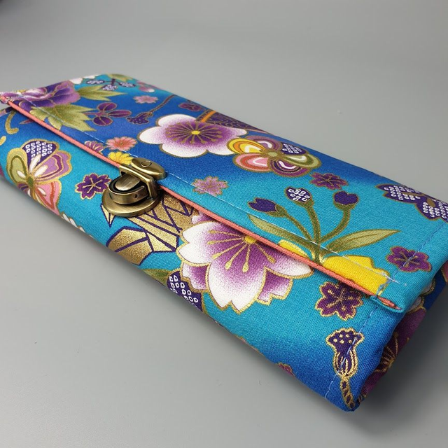 Portefeuille Long à fermoir "Akane" bleu turquoise