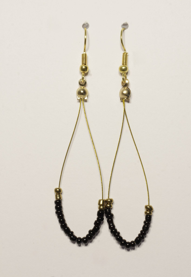 Black and Gold Beaded Hoops 