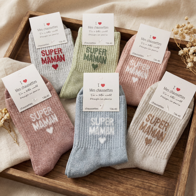 Chaussettes à paillettes SUPER MAMAN ♥️