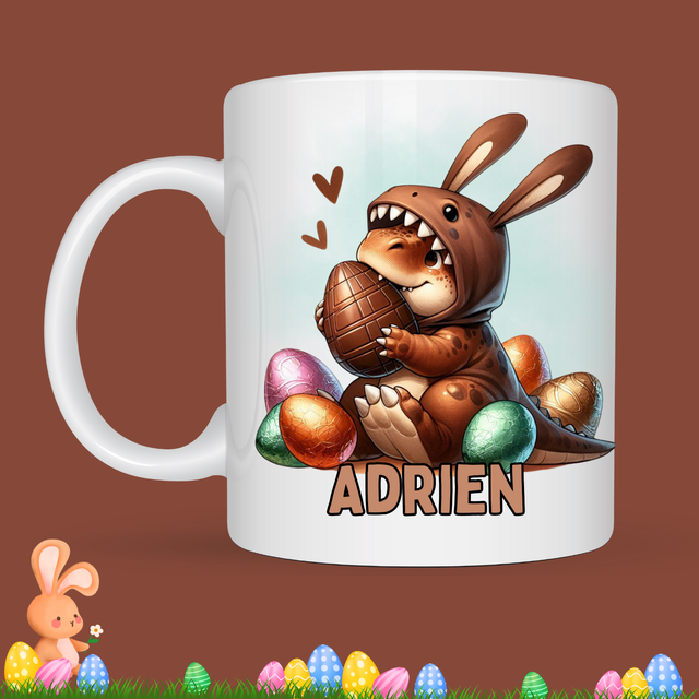 Mug de Pâques "Dino marron", prénom au choix 