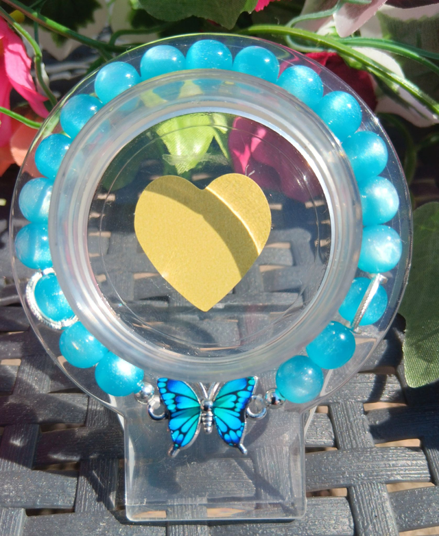 Bracelet papillon, perles effet œil de chat