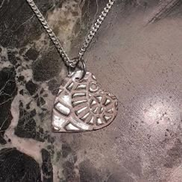 Silver ammonite heart pendant 