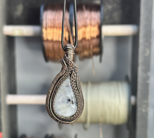 Rainbow moonstone pure copper wrapped pendant 