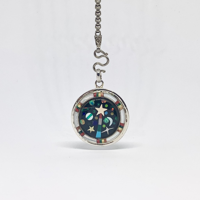 Pendentif Galaxy WHITE NACRE 6 argent massif et pierres fines  (1)