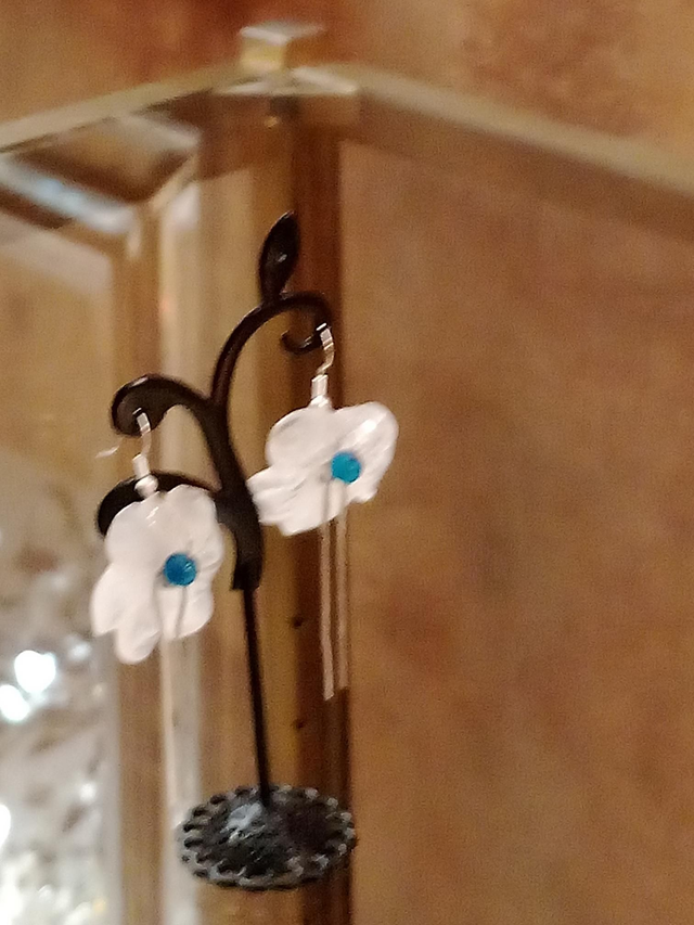 Boucles d'oreilles quartz rose, quartz bleu, argent 925/1000