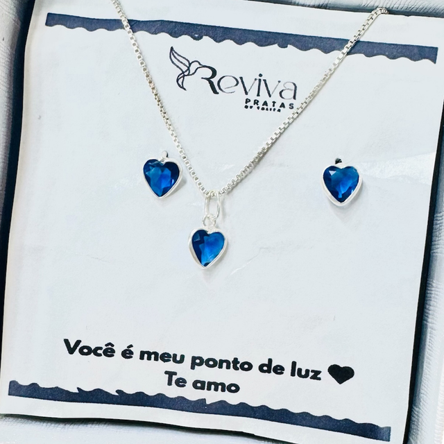 Conjunto ponto de luz coração azul escuro 