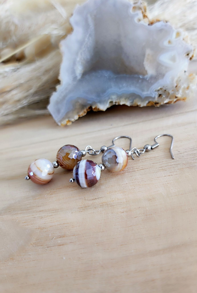 A Boucles d'oreilles "Boules" Agate facettée