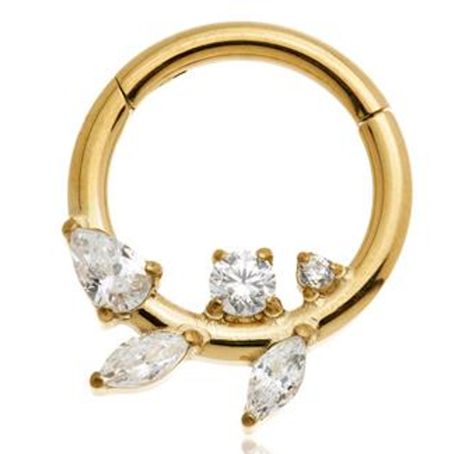 Zircon Gold Multi Gem Leaf Hinged Daith Ring