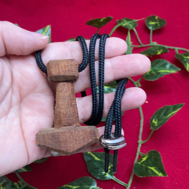 Hand-carved Sapele "Mjolnir", Thor's Hammer Pendant