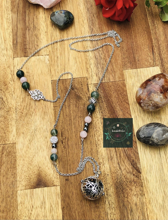 ☘️🌹☘️Bola de grossesse en Agate mousse, Quartz Rose et Hématite 