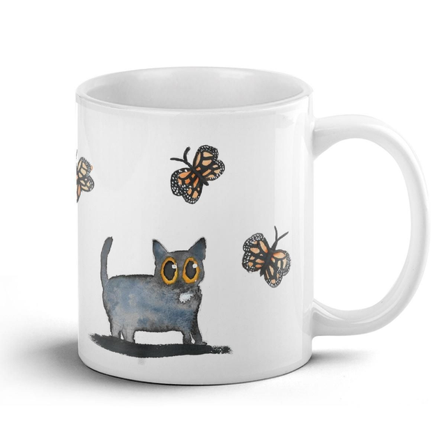 PRE-ORDER Black Cat Butterflies Mug