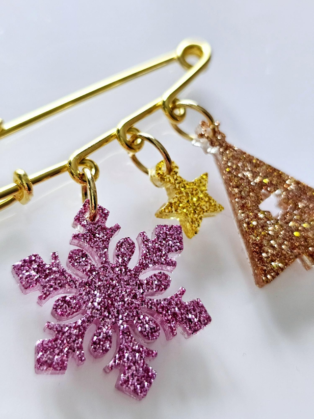 BROCHE DE NOEL MAUVE OR