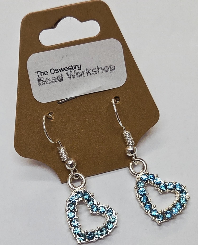 Blue Rhinestone Heart Silver Plated Earrings (nickel free) 