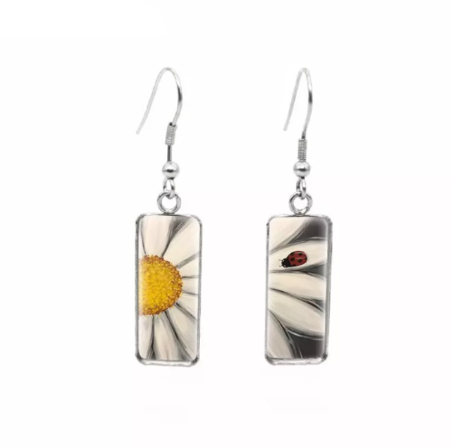 Daisy and Ladybird Drop Earrings