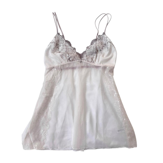 Japanese brand coquette white and mauve embroidered cups cami