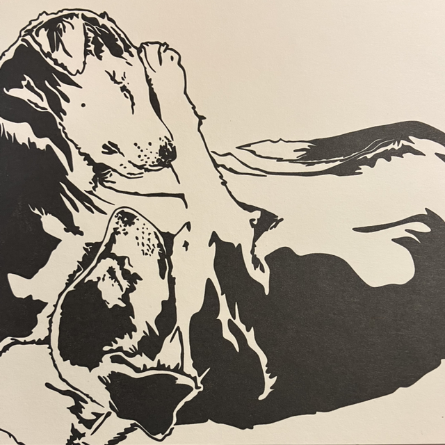 Traditional Letterpress Cats &amp; Dogs Puppy Snuggles