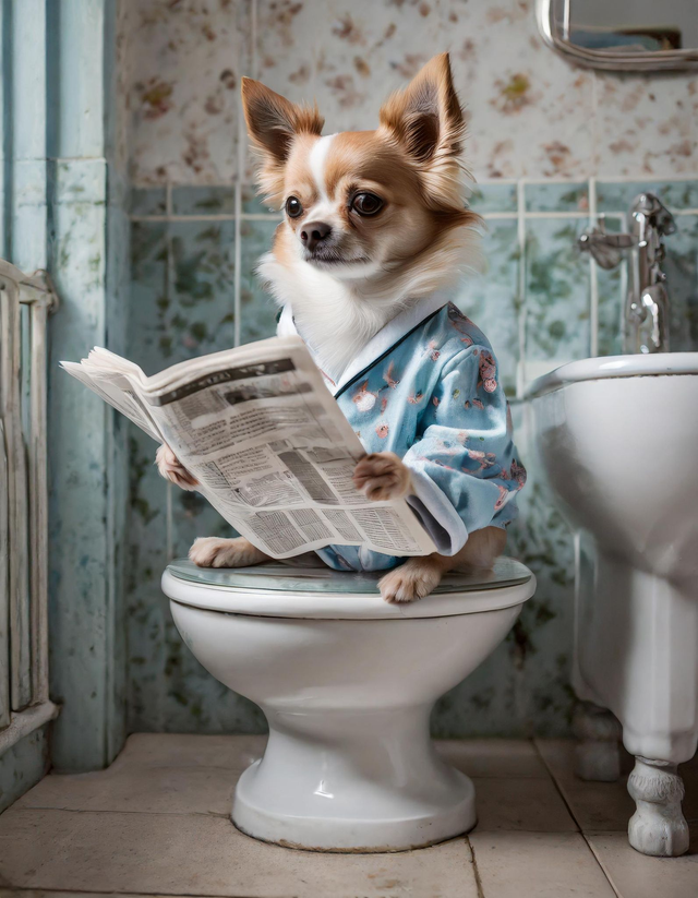 Chihuahua on the Toilet Framed Canvas