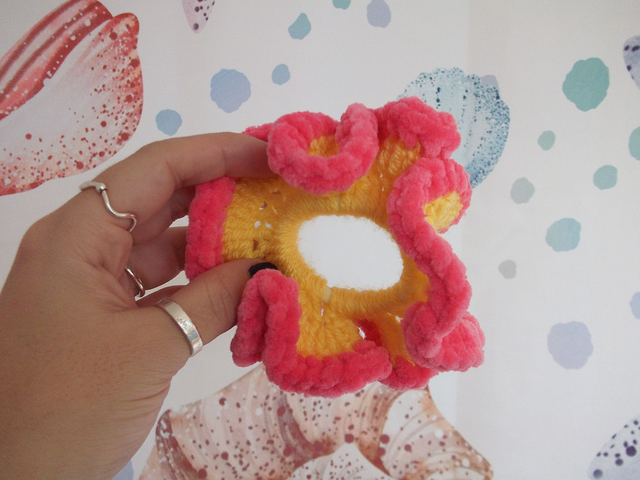 Yellow and Neon Pink Mini Scrunchie