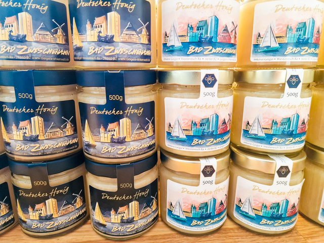 Gemischt 6x 500gr Rapshonig - Bad Zwischenahn "Skyline Honig 3x Tag 3x Nacht" als Genußpaket 6 Monate. 