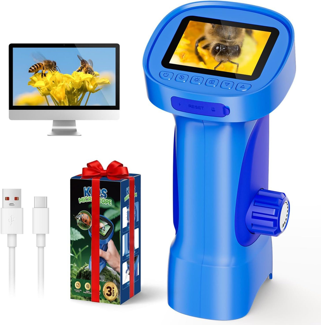 Digitales Kindermikroskop mit Bildschirm – Blau - 1000X Taschenmikroskop